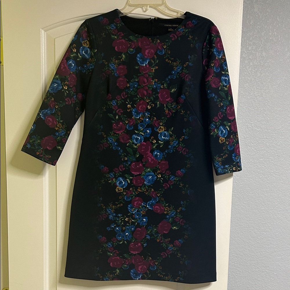 Cynthia Steffe Black Dress with Floral Accents